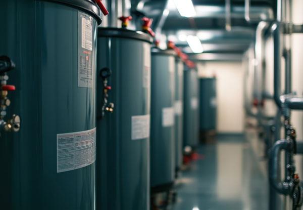 industrial water heaters in a row